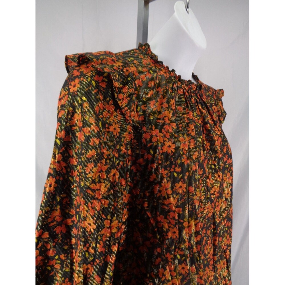 Gap Floral Metallic Ruffle Top Blouse Size Medium - Picture 10 of 14